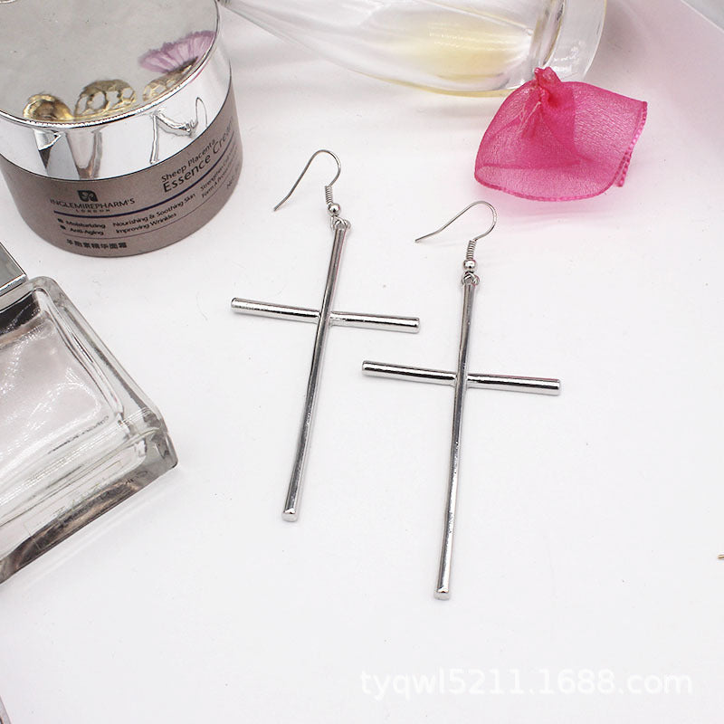Big Cool Cross Dangle Silver Gold Black Earrings -- Jesus Loves you!!