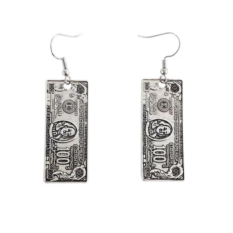 Sale!!! Awesome Money Silver Earrings -- Crazy World!!