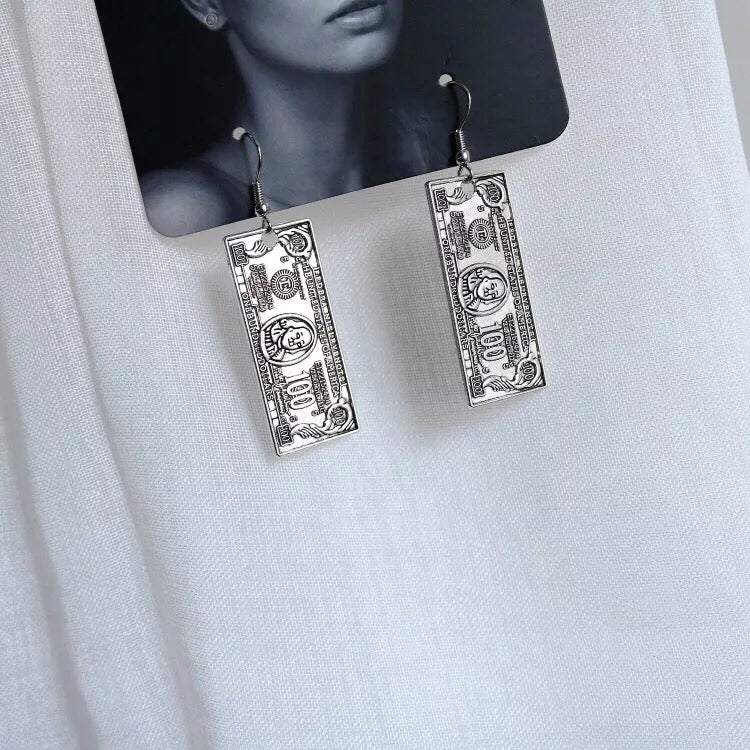 Sale!!! Awesome Money Silver Earrings -- Crazy World!!