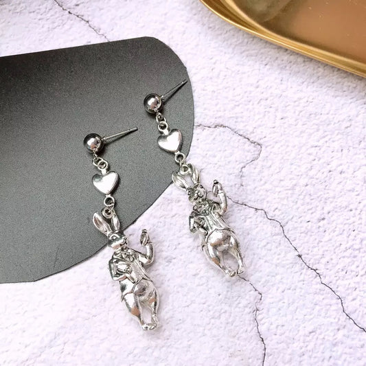 Rabbit Heart Silver Earring -- MR. MAGIC