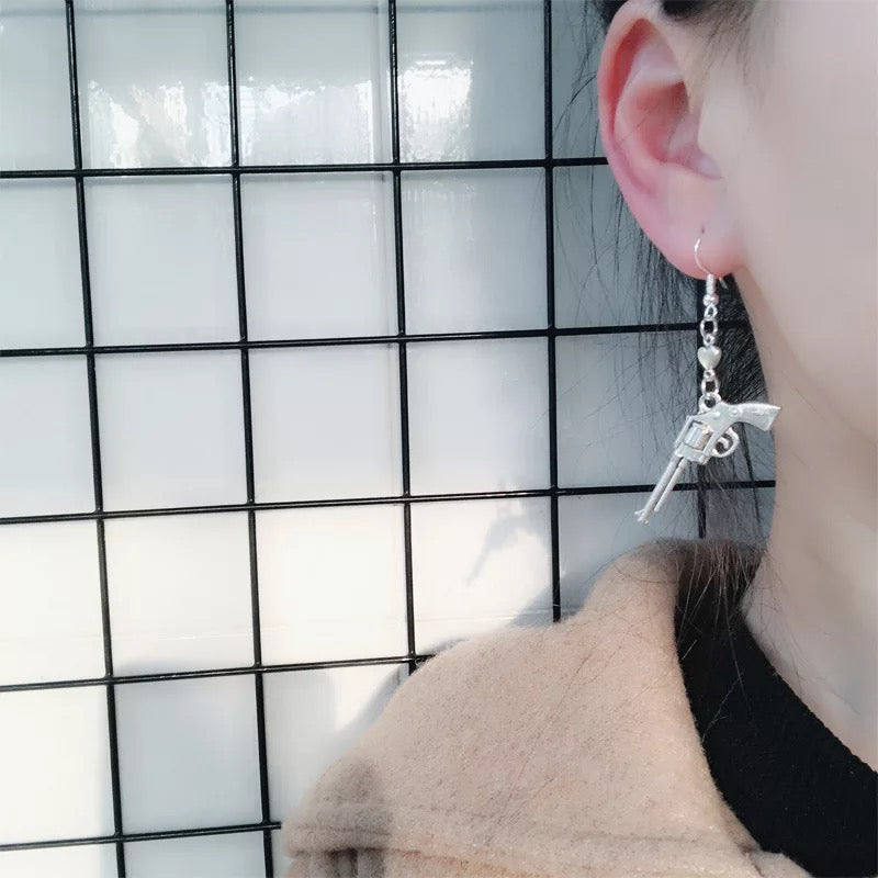 Cool Sweet Love and Gun Silver Earrings -- Incredibly Bittersweet!!