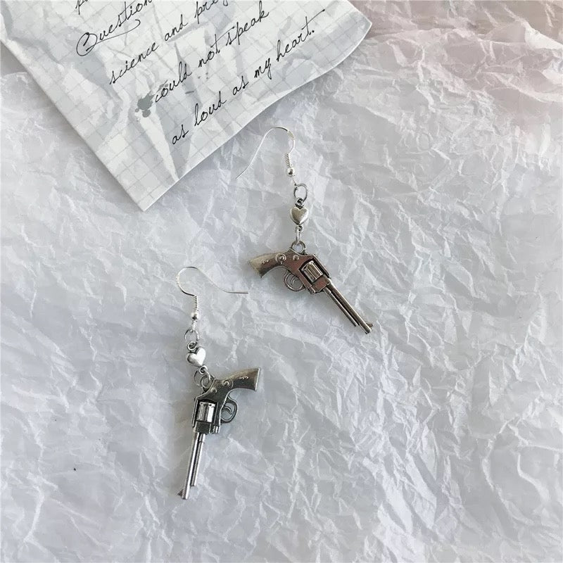 Cool Sweet Love and Gun Silver Earrings -- Incredibly Bittersweet!!