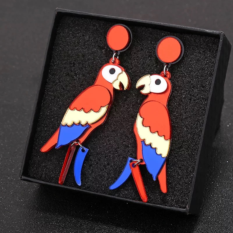 Cute Parrot Red Forest Style Earrings - Sweet Thing!!