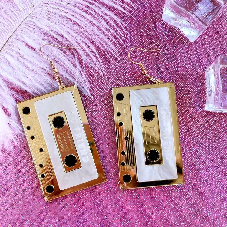 Cute Light Trendy Sexy Eyes Catching Cassette Tape Gold and Silver Earrings - Adorable Girl !!