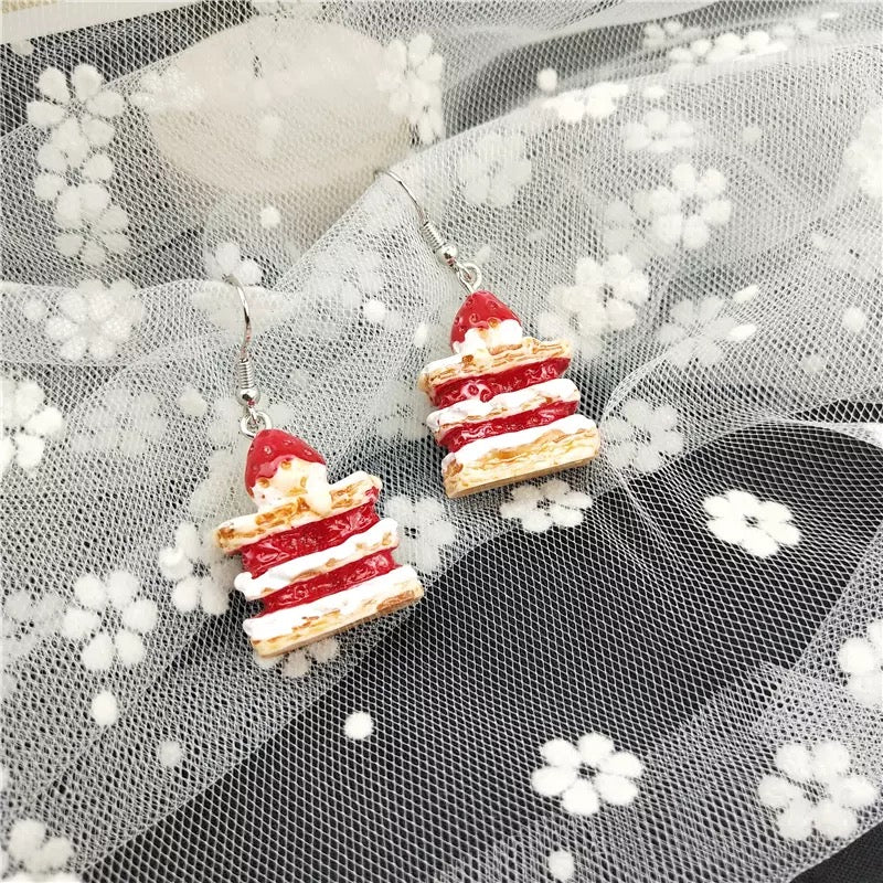 Strawberry Cake Red White Yellow Three Layers Earrings -- Happy Everyday!!