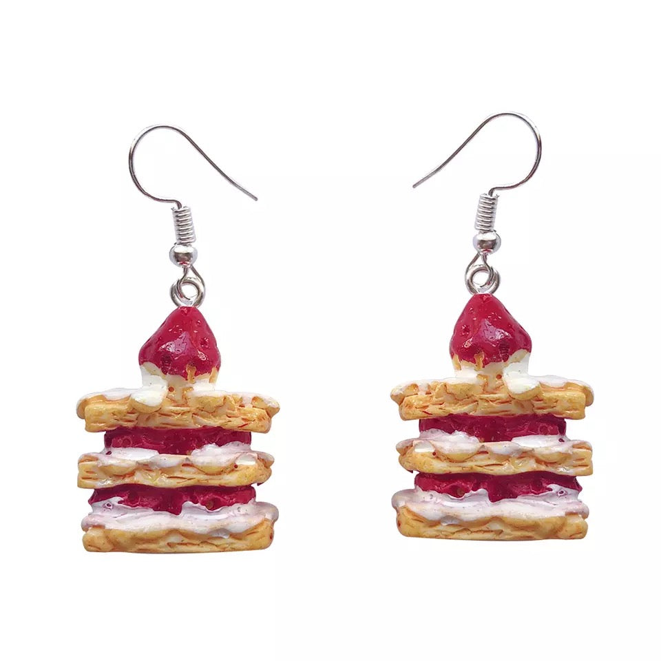 Strawberry Cake Red White Yellow Three Layers Earrings -- Happy Everyday!!
