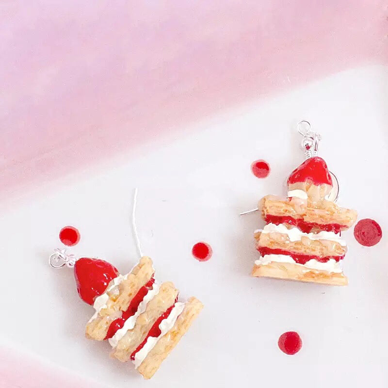 Strawberry Cake Red White Yellow Three Layers Earrings -- Happy Everyday!!