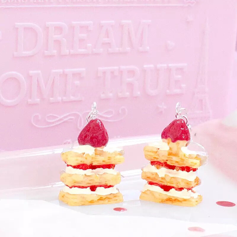 Strawberry Cake Red White Yellow Three Layers Earrings -- Happy Everyday!!