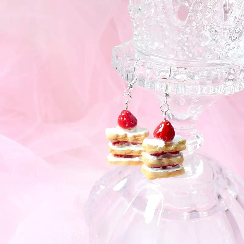 Strawberry Cake Red White Yellow Three Layers Earrings -- Happy Everyday!!