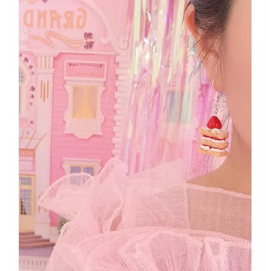 Strawberry Cake Red White Yellow Three Layers Earrings -- Happy Everyday!!