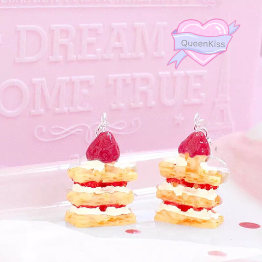 Strawberry Cake Red White Yellow Three Layers Earrings -- Happy Everyday!!