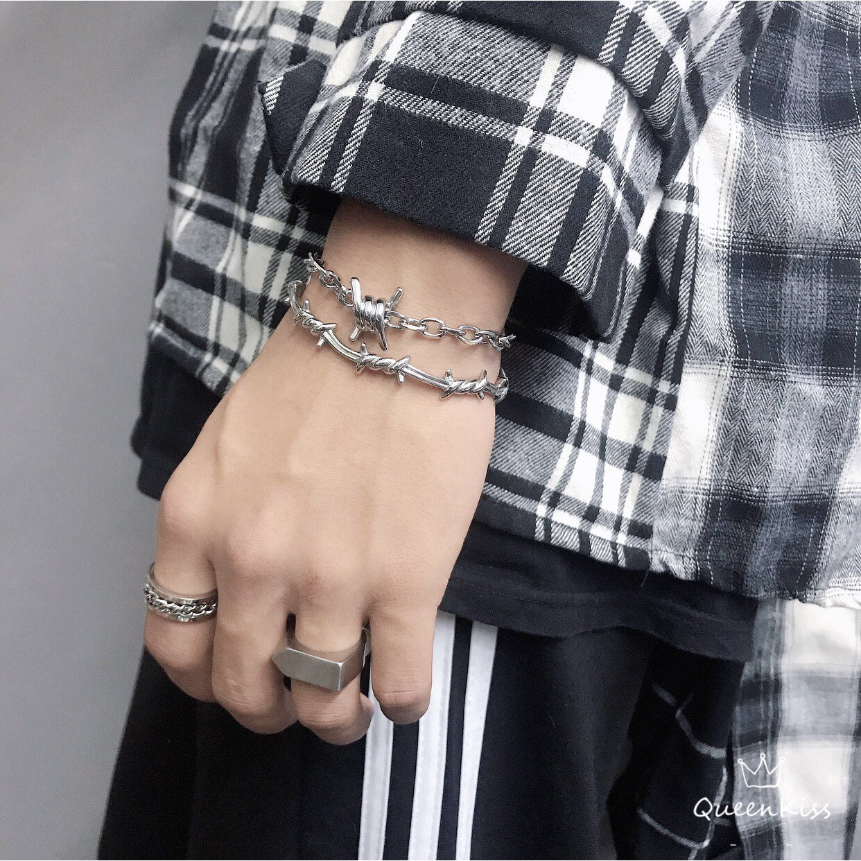 Funky Punk Stainless Steel Cool Style Chain Silver Bracelet -- Magic Moment!!