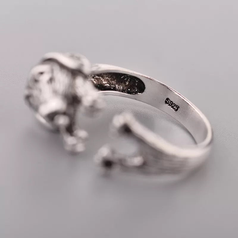 Cute Dog Puppy Minimalist Vintage Adjustable Silver Ring -- Only You!!