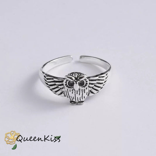 Owl Minimalist Vintage Adjustable Silver Ring -- Forest Hymn