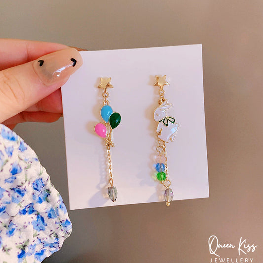 Super Cute Rabbit Bunny and Ballons Earrings -- By Your Side!!