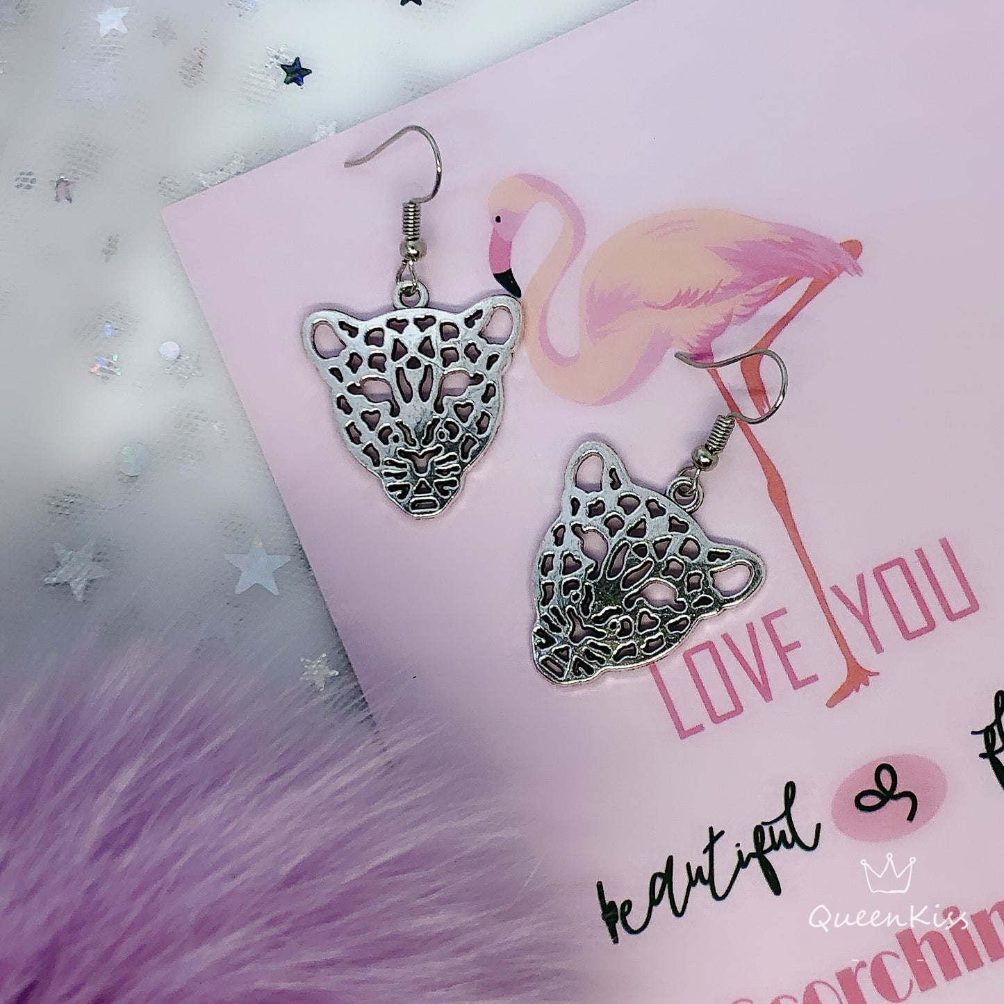 Jaguar Panther Leopard Silver Hollow Earrings -- The Silver Panthers!!
