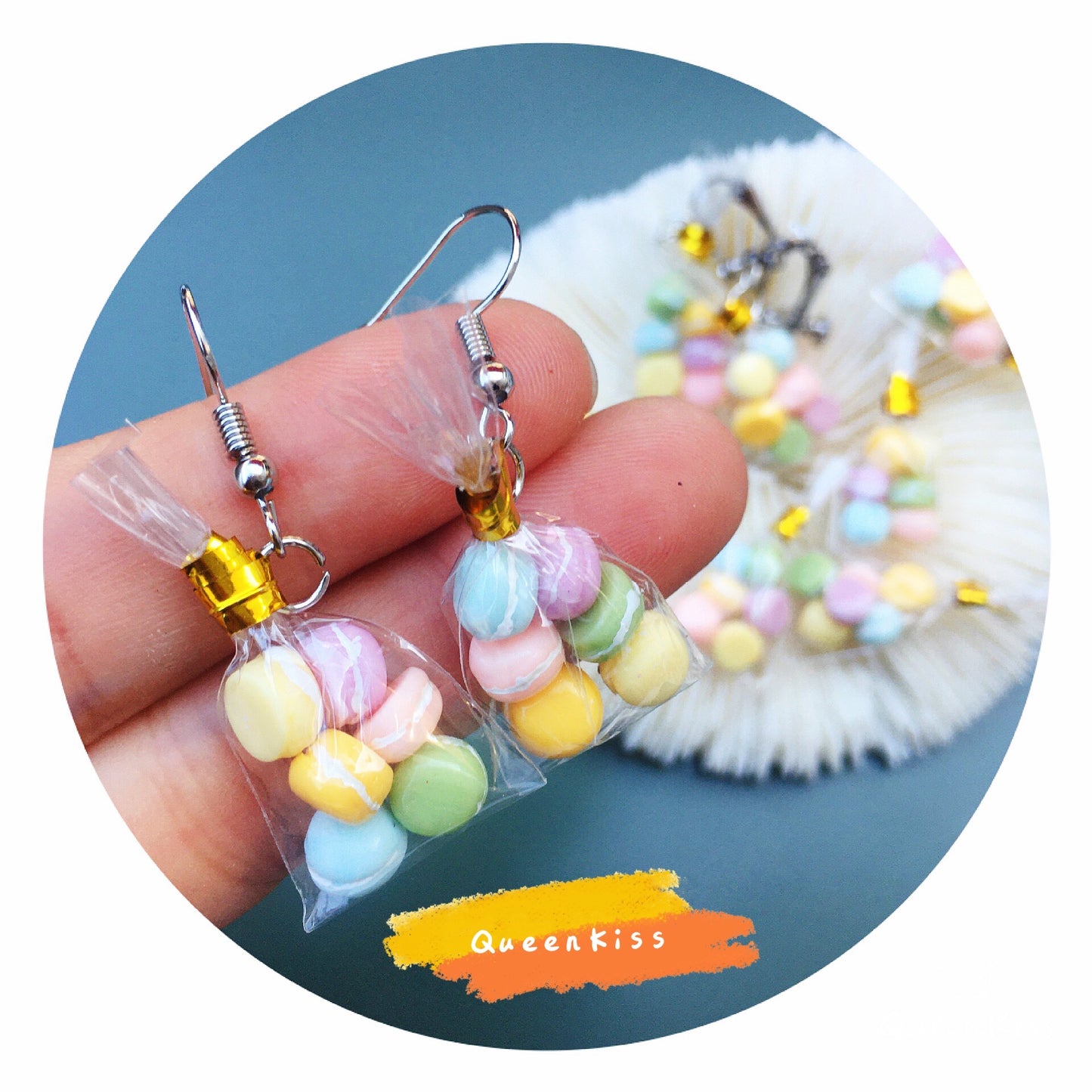 Adorable Little Bag of Colorful Macarons Light Earrings -- Tasty Love!!