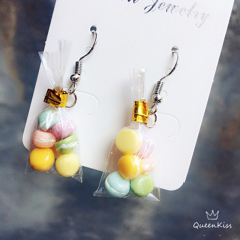 Adorable Little Bag of Colorful Macarons Light Earrings -- Tasty Love!!