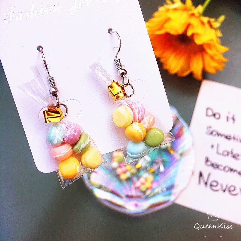 Adorable Little Bag of Colorful Macarons Light Earrings -- Tasty Love!!