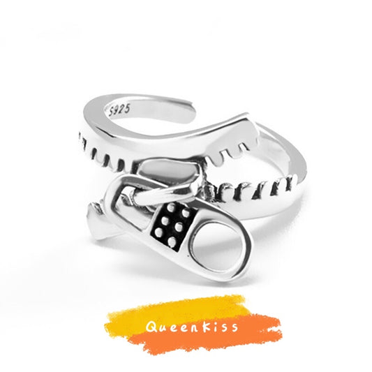 Vintage Cool 3D Zipper Adjustable Sterling Silver Ring