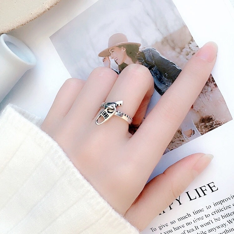Vintage Cool 3D Zipper Adjustable Sterling Silver Ring