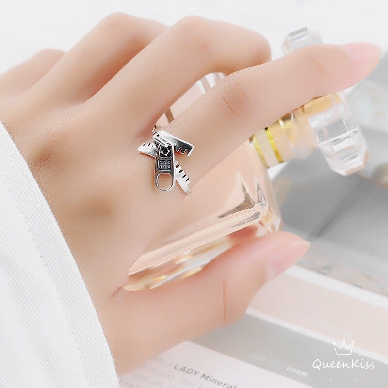 Vintage Cool 3D Zipper Adjustable Sterling Silver Ring