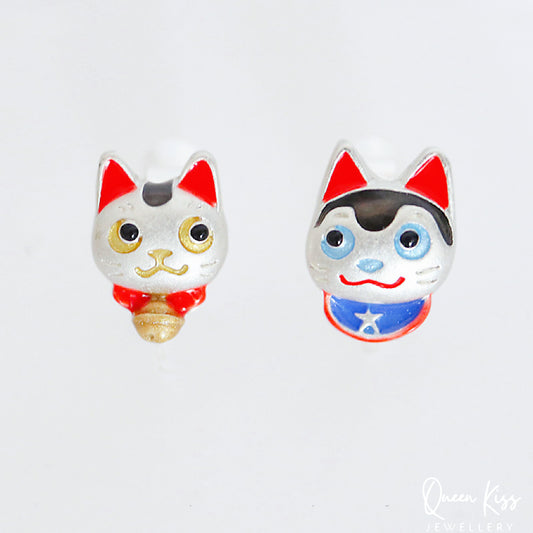 Super Cute Japanese Style Lucky Cat Buddy Stud Earrings -- Good Luck!!