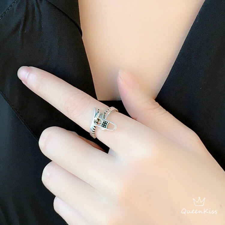 Vintage Cool 3D Zipper Adjustable Sterling Silver Ring