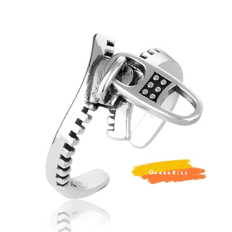 Vintage Cool 3D Zipper Adjustable Sterling Silver Ring