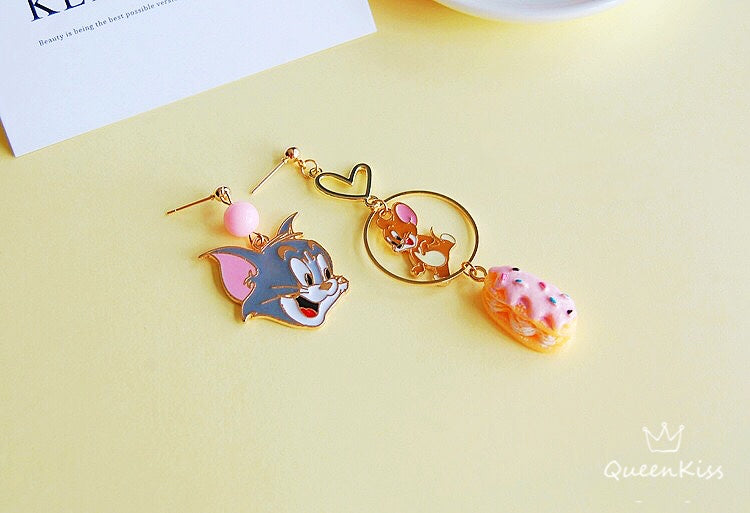 Super Cute Tom and Jerry Enamelled Earrings -- Super Partner!!