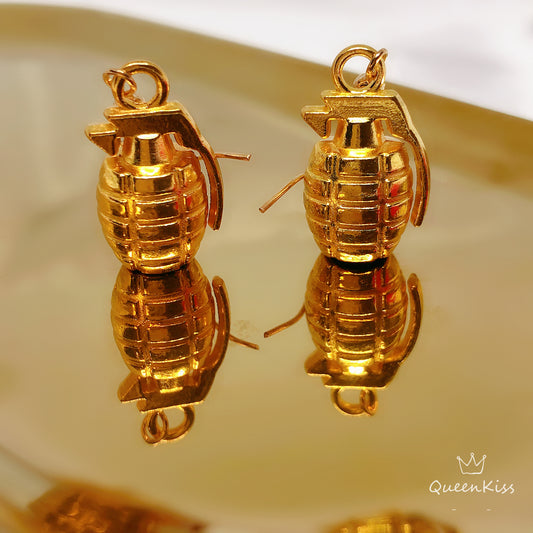 3D Super Gold Bomb Earrings -- Bomb Out!!