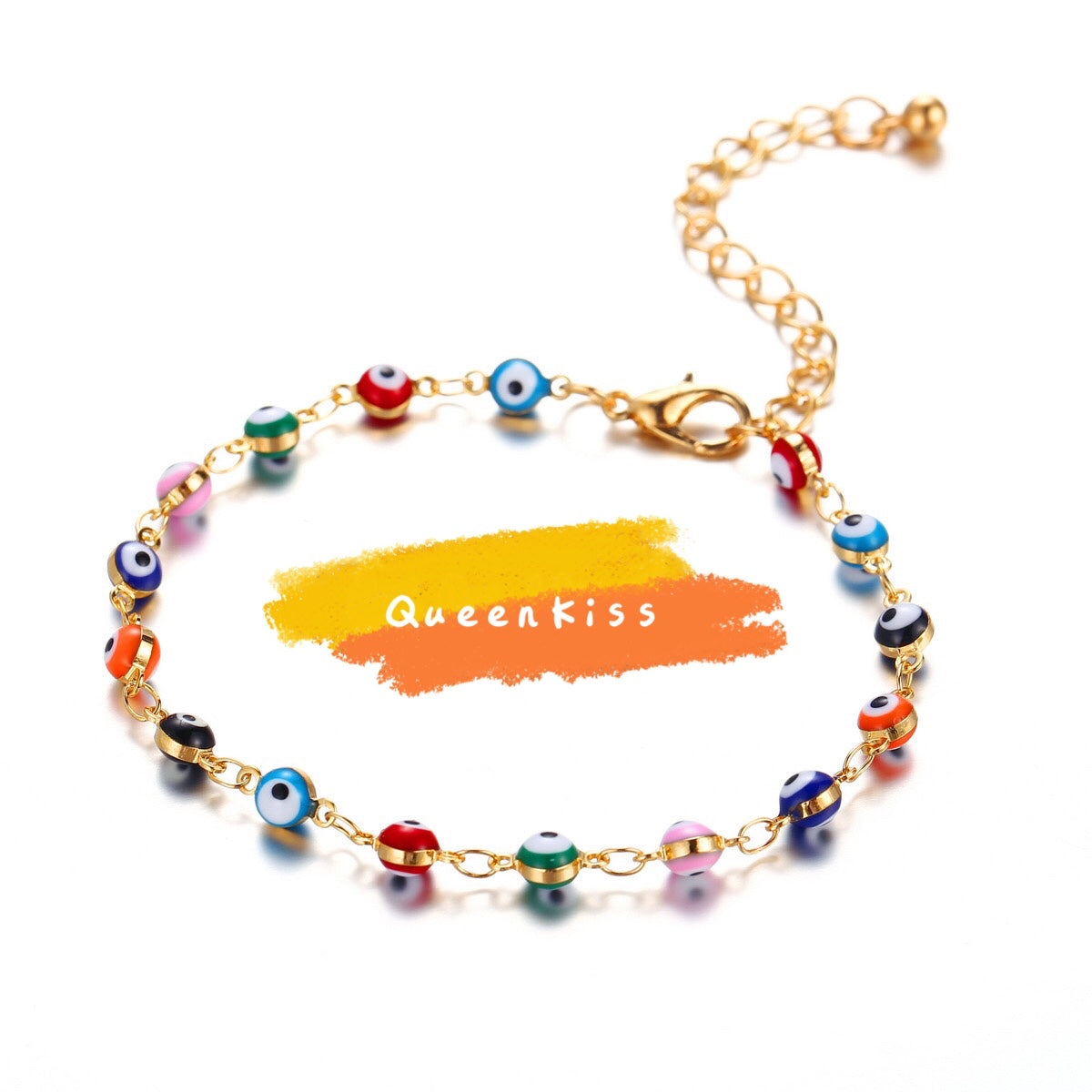 Evil Eyes Beads Gold and Silver Anklet Gift for Girlfriend Sister Mother Daughter Her -- Love From Evil Eyes!!