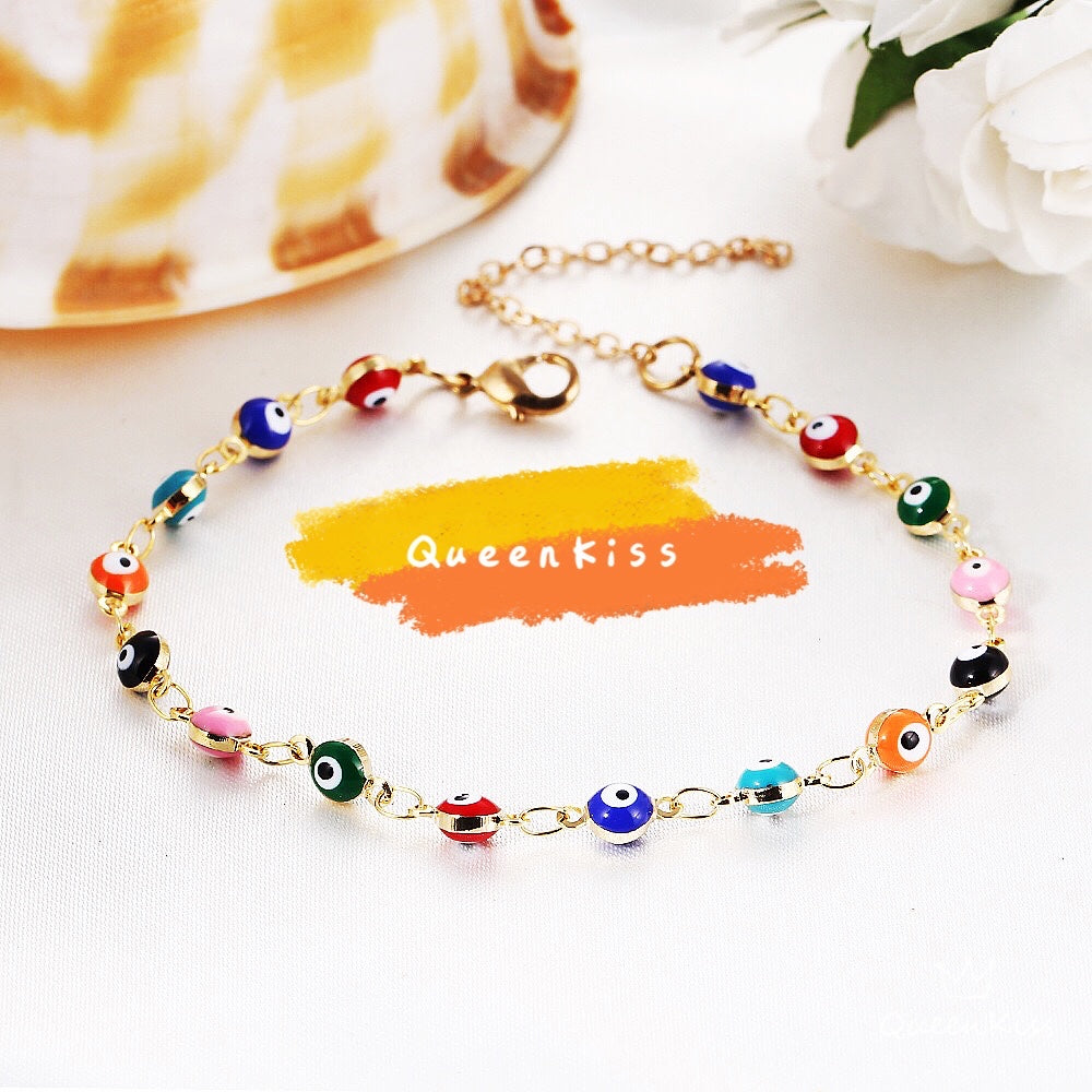 Evil Eyes Beads Gold and Silver Anklet Gift for Girlfriend Sister Mother Daughter Her -- Love From Evil Eyes!!