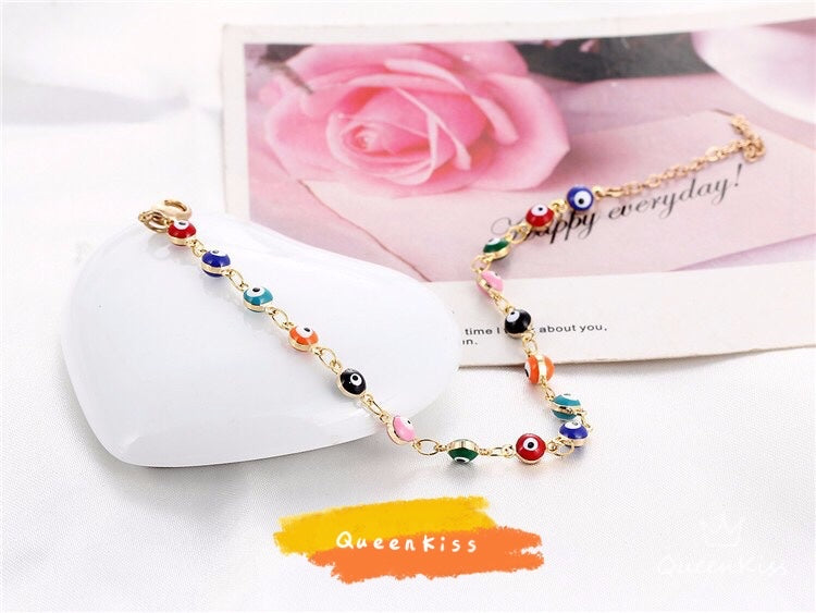 Evil Eyes Beads Gold and Silver Anklet Gift for Girlfriend Sister Mother Daughter Her -- Love From Evil Eyes!!