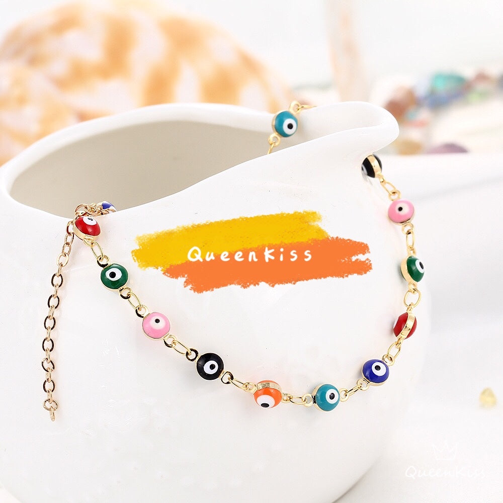 Evil Eyes Beads Gold and Silver Anklet Gift for Girlfriend Sister Mother Daughter Her -- Love From Evil Eyes!!