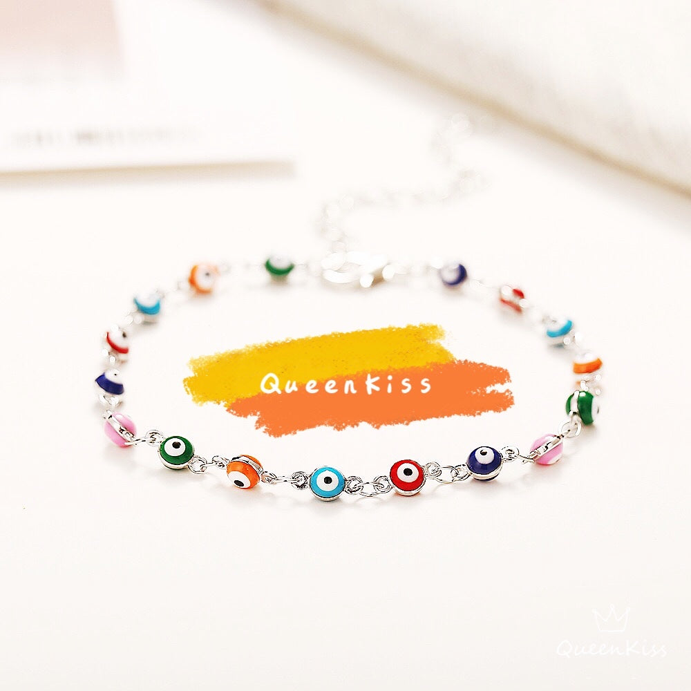 Evil Eyes Beads Gold and Silver Anklet Gift for Girlfriend Sister Mother Daughter Her -- Love From Evil Eyes!!