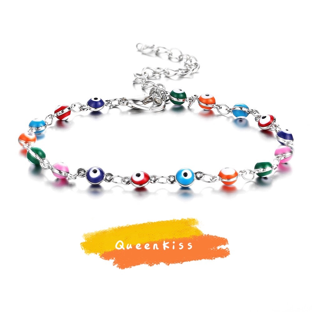 Evil Eyes Beads Gold and Silver Anklet Gift for Girlfriend Sister Mother Daughter Her -- Love From Evil Eyes!!
