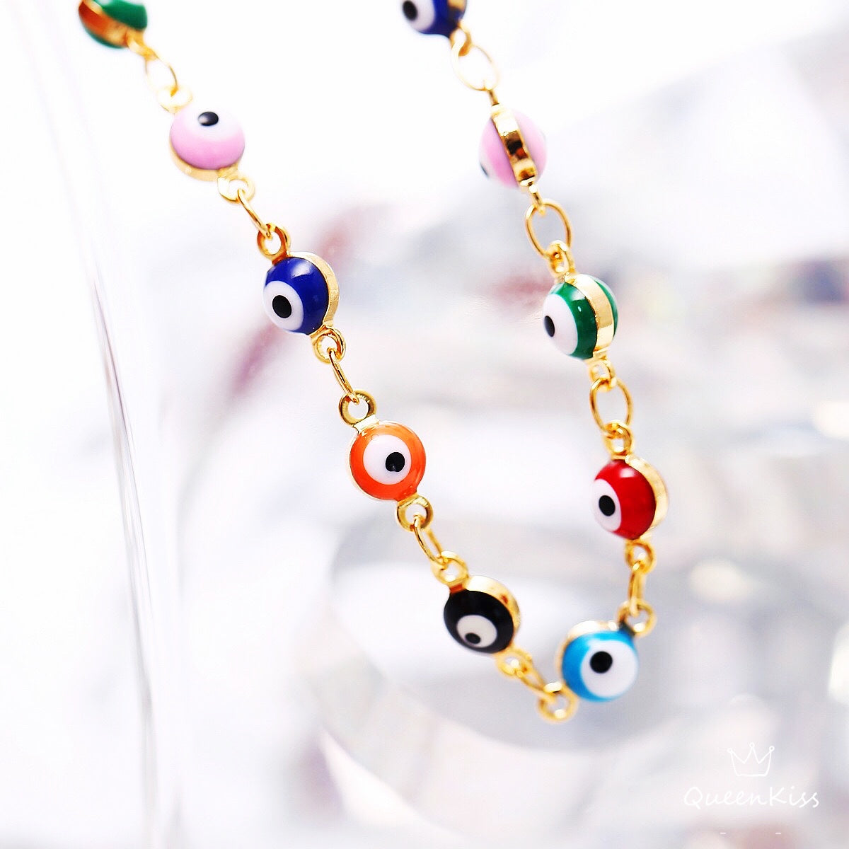 Evil Eyes Beads Gold and Silver Anklet Gift for Girlfriend Sister Mother Daughter Her -- Love From Evil Eyes!!