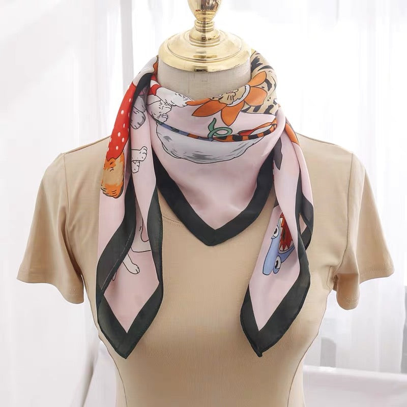 Cats Kitties Silk Feel Scarf Women Square Scarves Gift for her Christmas Gift -- Meowy Tribe