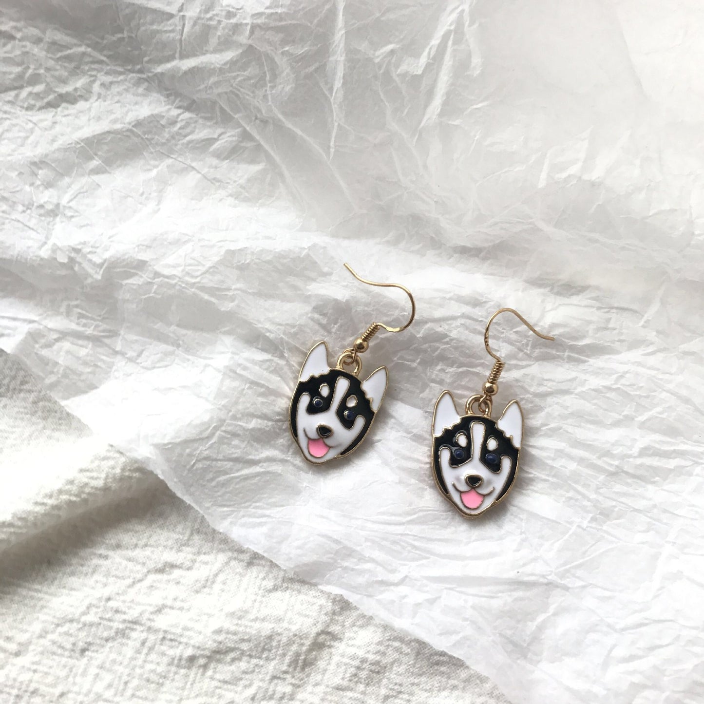 Cute Adorable Black and White Huskie Husky Dog Puppy Earrings -- Best Friend Ever!