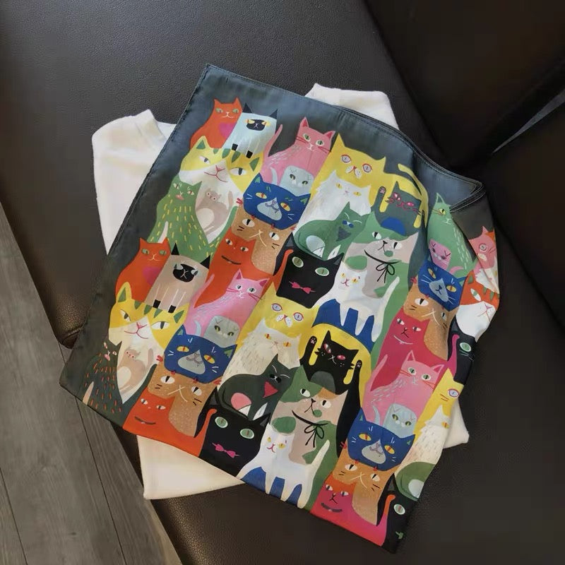 Cats Kitties Silk Feel Scarf Women Square Scarves Gift for her Christmas Gift -- Meowy Christmas