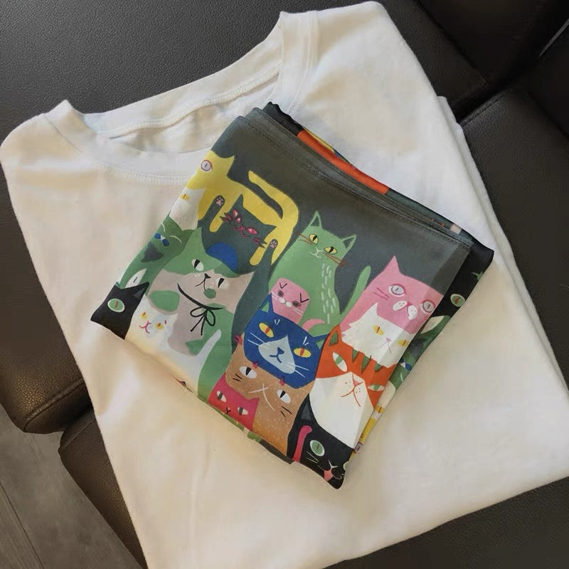 Cats Kitties Silk Feel Scarf Women Square Scarves Gift for her Christmas Gift -- Meowy Christmas