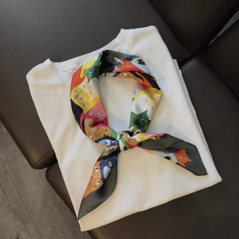 Cats Kitties Silk Feel Scarf Women Square Scarves Gift for her Christmas Gift -- Meowy Christmas