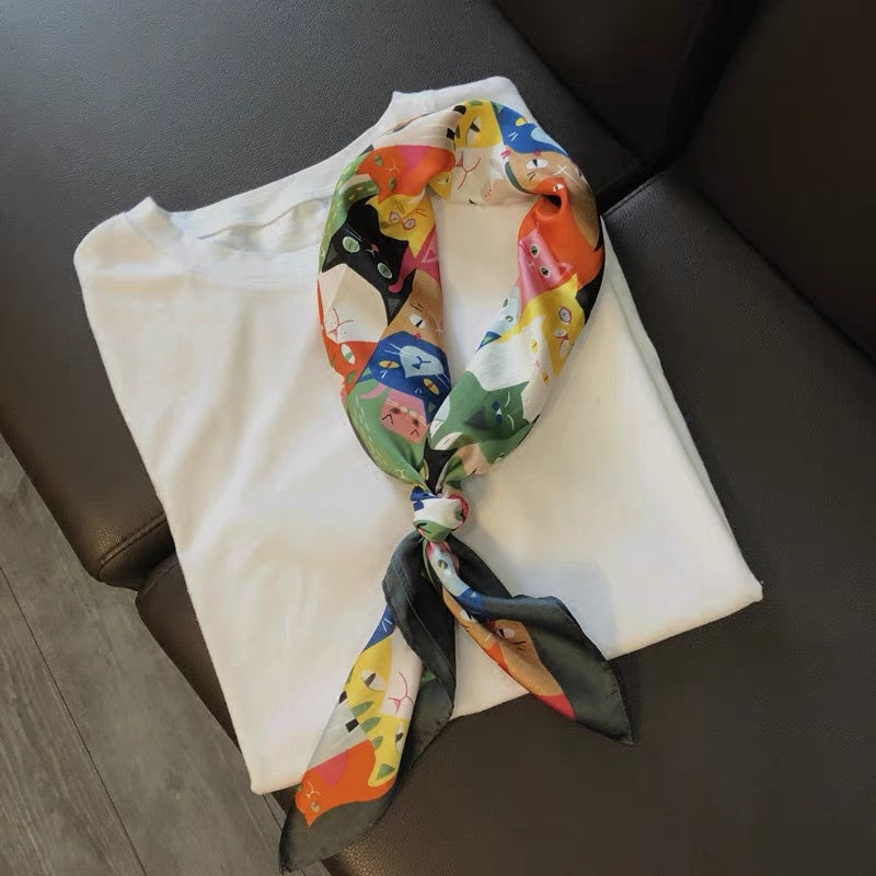 Cats Kitties Silk Feel Scarf Women Square Scarves Gift for her Christmas Gift -- Meowy Christmas