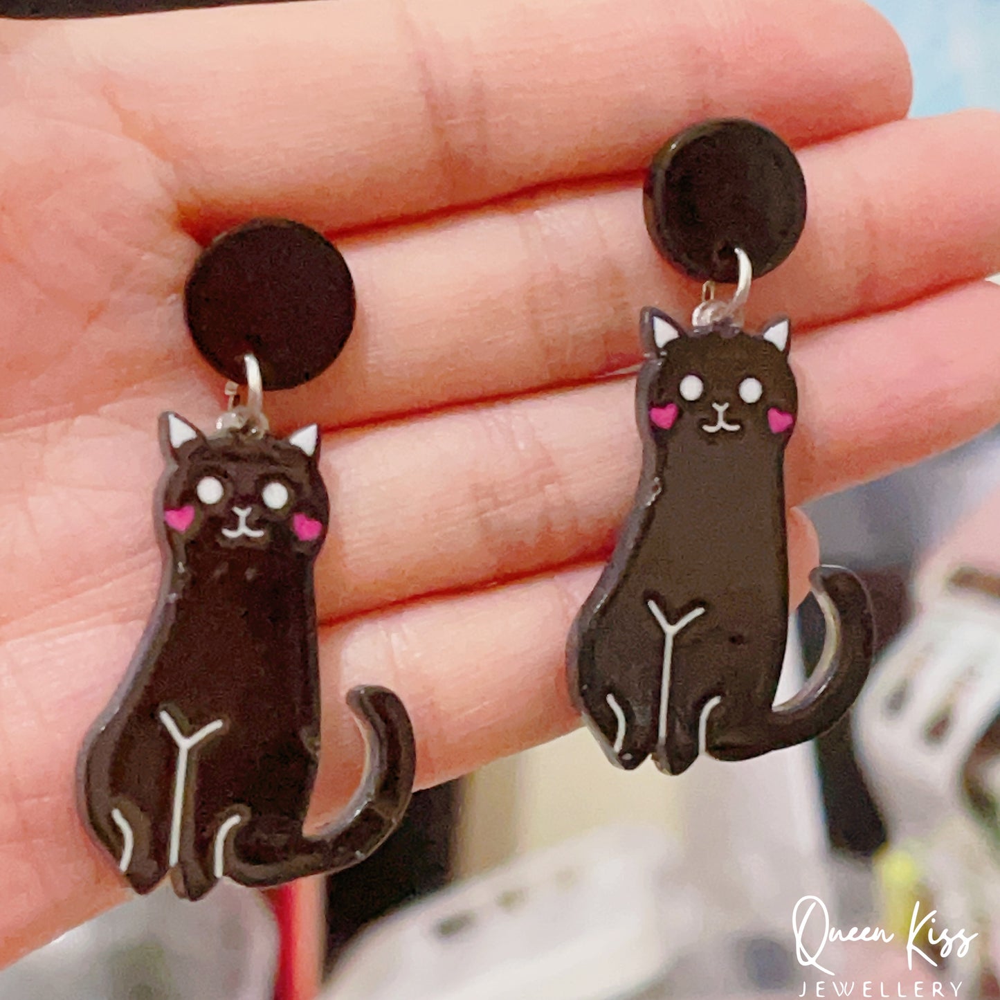 Super Light Acrylic Cute Black Cat Kitty Earrings - Night Walker!!