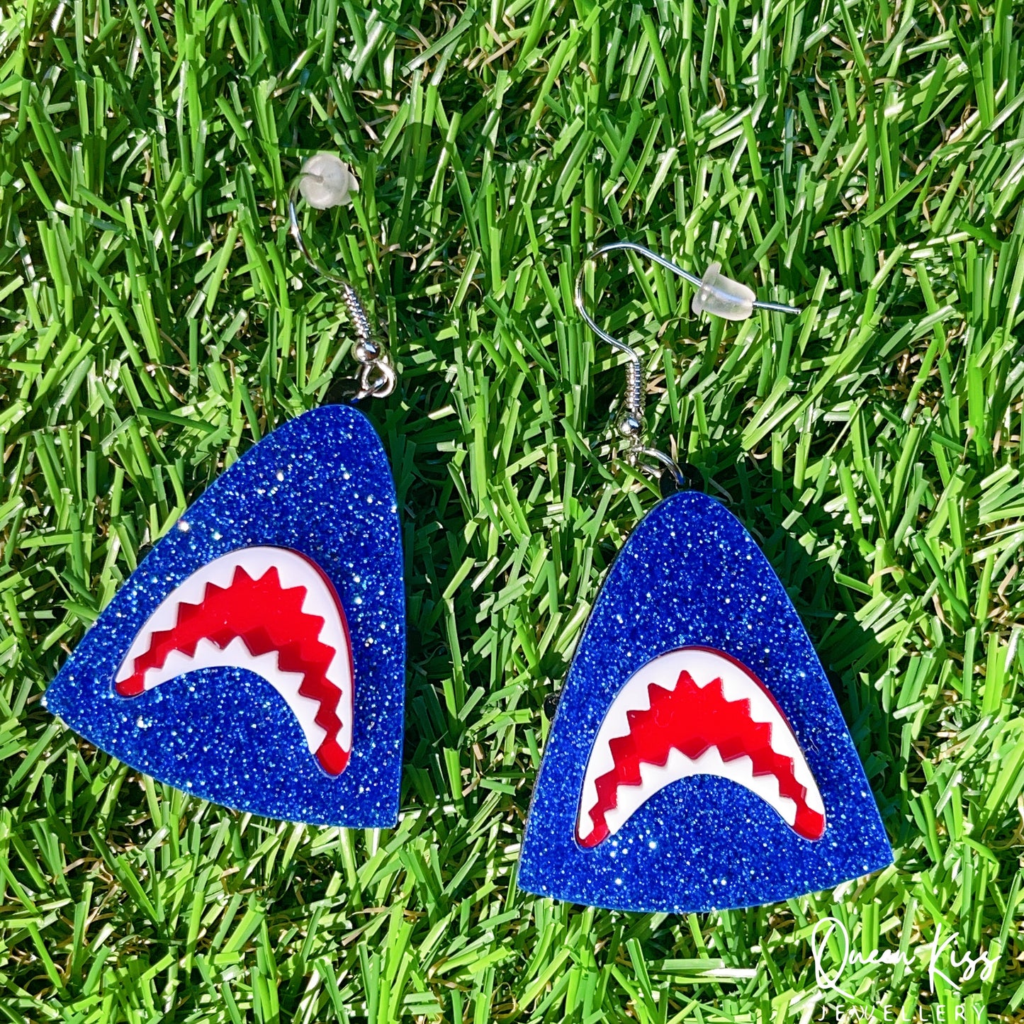 Super Light Acrylic Cute Big Jaw Blue Shark Big Teeth Mouth Earrings - Baby Shark Do Do Do!!