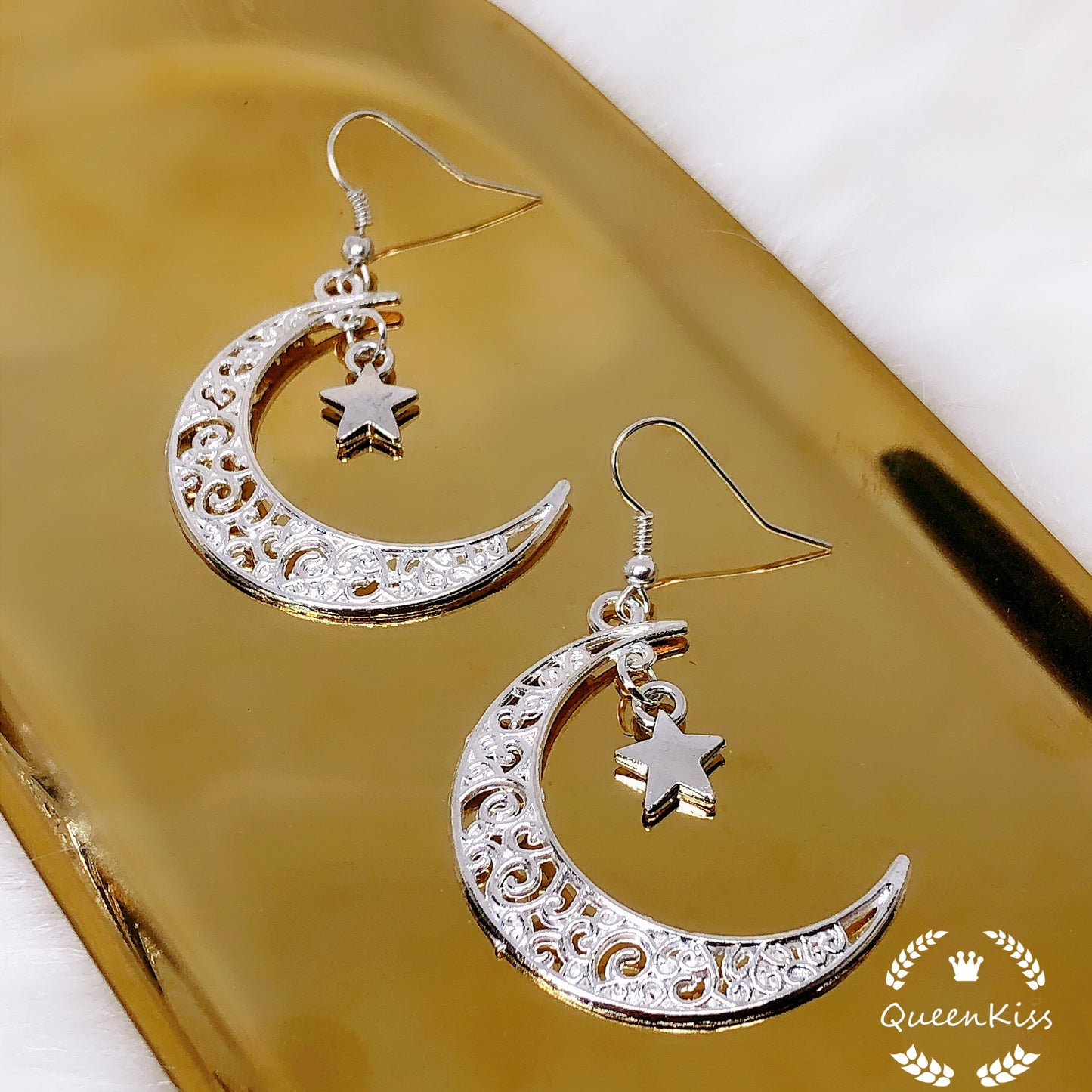 Sale!!! Crescent Big Moon Silver Earrings Boho Half Moon Earrings Cosmic Chic Gift for Girlfriend Mother Daughter Best friend Her--Moon Star