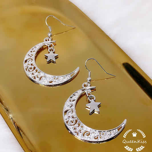 Sale!!! Crescent Big Moon Silver Earrings Boho Half Moon Earrings Cosmic Chic Gift for Girlfriend Mother Daughter Best friend Her--Moon Star