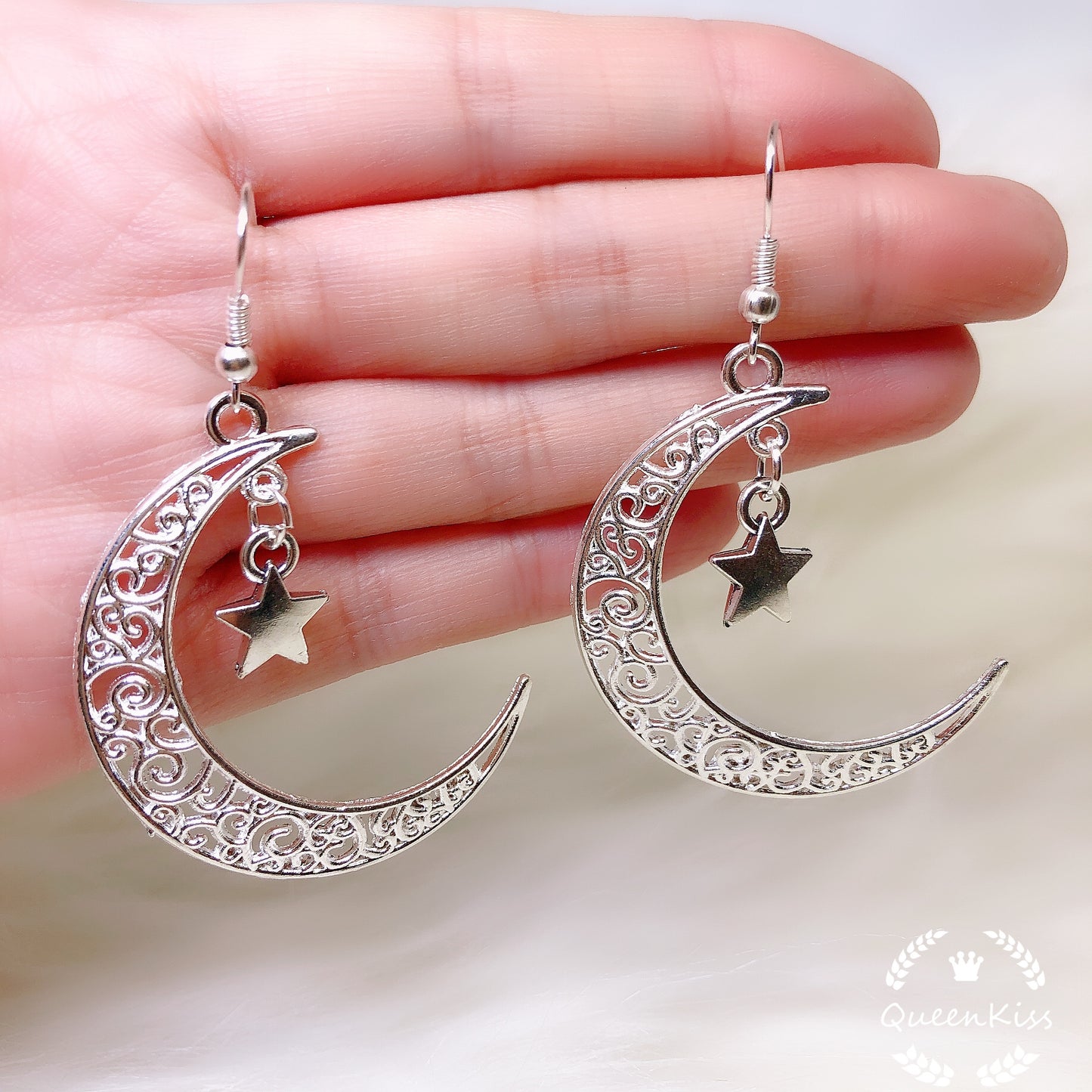 Sale!!! Crescent Big Moon Silver Earrings Boho Half Moon Earrings Cosmic Chic Gift for Girlfriend Mother Daughter Best friend Her--Moon Star