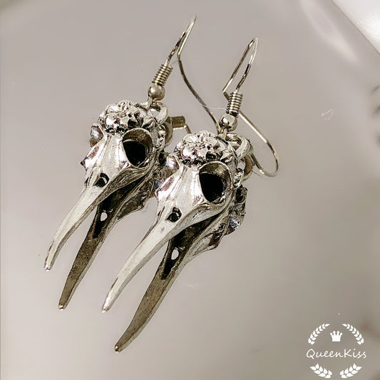 Cool Bird Skeleton Head Silver Earrings for Boyfriend Girlfriend Best friend Her Him -- Born in Stone Age!!
